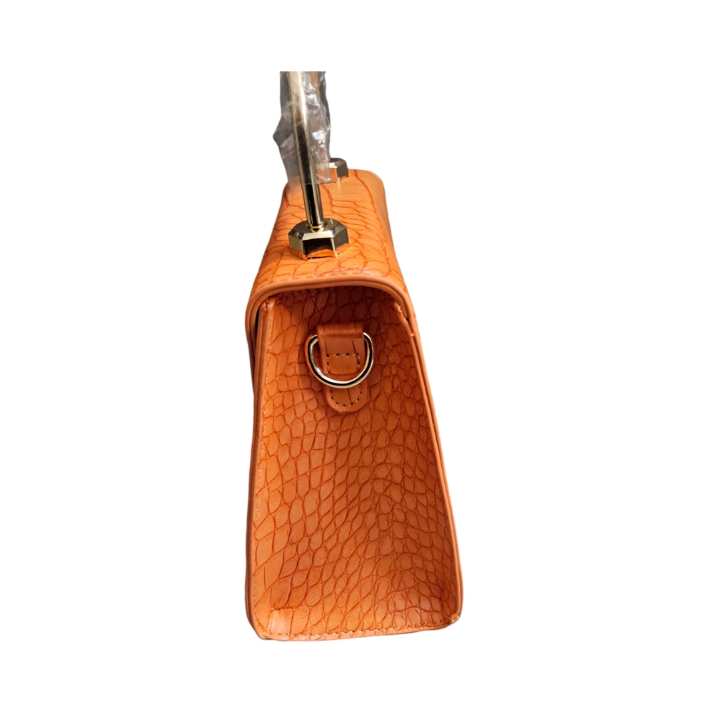 New Badgley Mischka Croco flap over crossbody bag in Orange - Picture 3 of 15